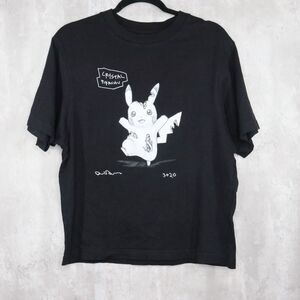 Uniqlo X Daniel X Arsham Graphic T Shirt Size XS Black Pokémon Pikachu Crew Neck